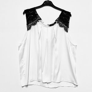 Robert Rodriguez Molly Sleeveless Lace Shoulder Pleated Shell Top Size XL NWT